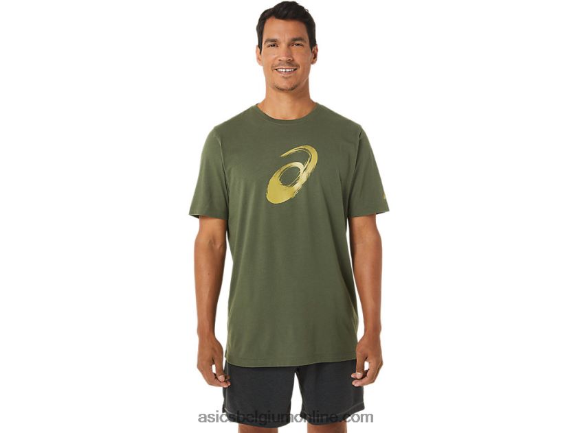 penseel korte mouw T-shirt V6HXR21258 olijf canvas Asics
