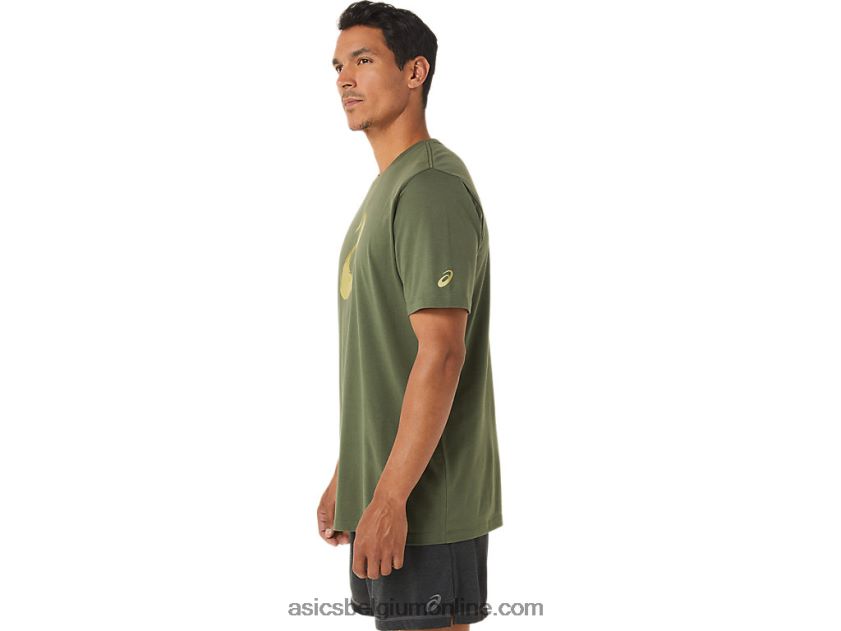 penseel korte mouw T-shirt V6HXR21258 olijf canvas Asics
