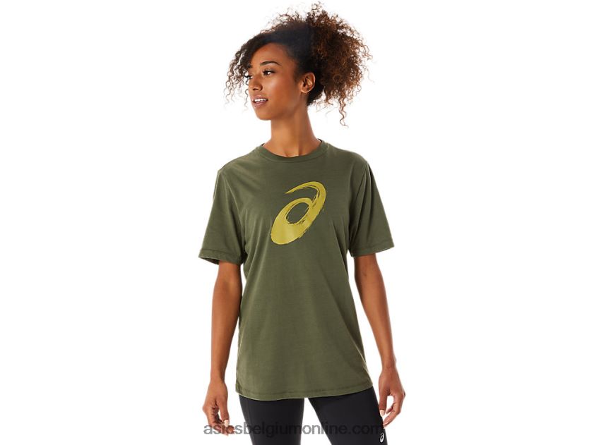 penseel korte mouw T-shirt V6HXR21258 olijf canvas Asics