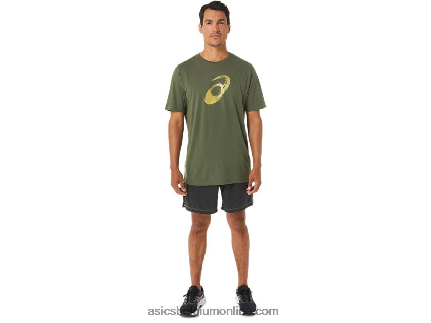 penseel korte mouw T-shirt V6HXR21258 olijf canvas Asics