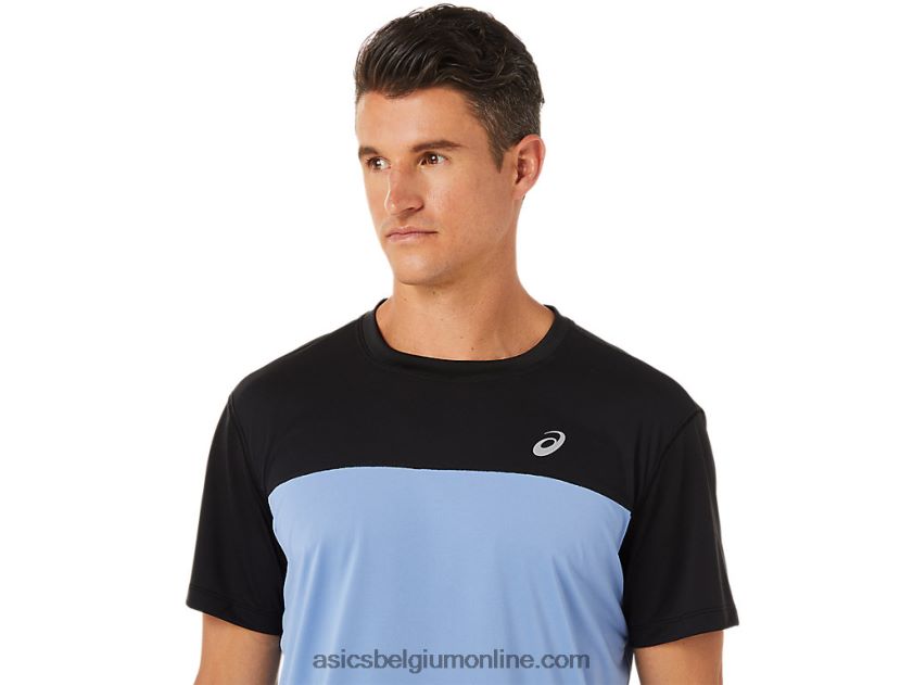racetop met korte mouwen voor heren V6HXR21320 uitvoering zwart/blauw harmonie Asics