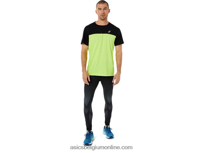 racetop met korte mouwen voor heren V6HXR21415 performance zwart/hazard groen Asics