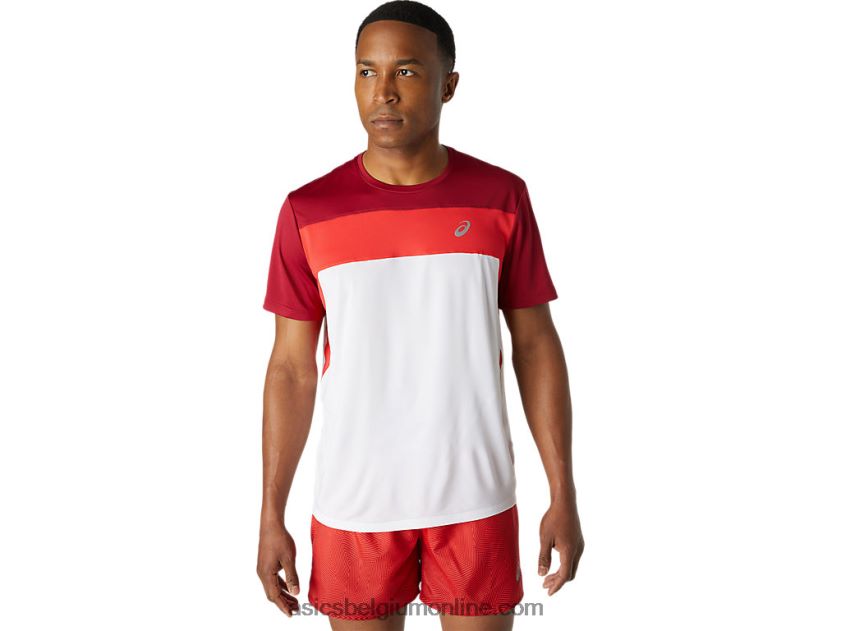 racetop met korte mouwen voor heren V6HXR21728 schitterend wit/bordeaux Asics