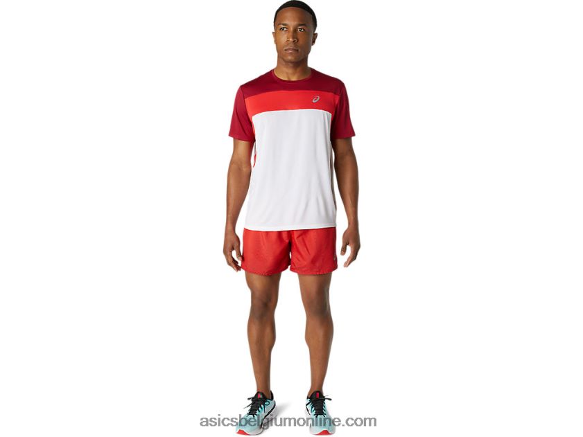 racetop met korte mouwen voor heren V6HXR21728 schitterend wit/bordeaux Asics