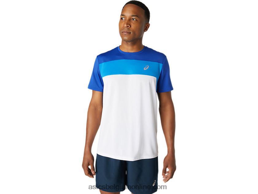 racetop met korte mouwen voor heren V6HXR21745 schitterend wit/monacoblauw Asics
