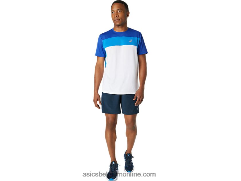 racetop met korte mouwen voor heren V6HXR21745 schitterend wit/monacoblauw Asics