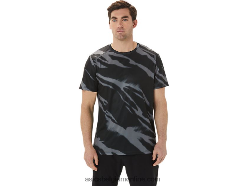 seizoensgebonden all-over print herentop met korte mouwen V6HXR21009 performance zwart/grafietgrijs Asics