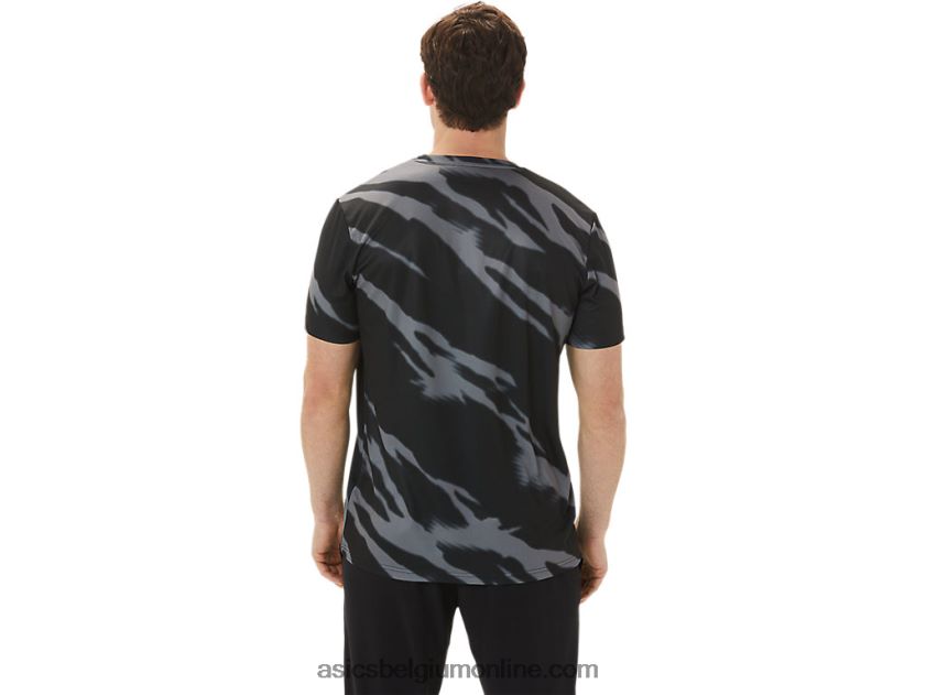 seizoensgebonden all-over print herentop met korte mouwen V6HXR21009 performance zwart/grafietgrijs Asics