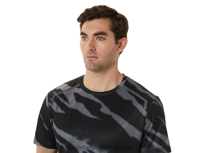 seizoensgebonden all-over print herentop met korte mouwen V6HXR21009 performance zwart/grafietgrijs Asics