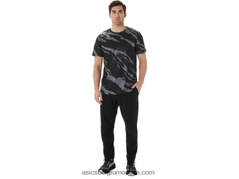 seizoensgebonden all-over print herentop met korte mouwen V6HXR21009 performance zwart/grafietgrijs Asics