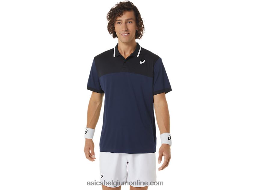 tennispolo voor heren V6HXR2471 middernacht/voorstelling zwart Asics