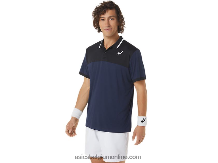 tennispolo voor heren V6HXR2471 middernacht/voorstelling zwart Asics