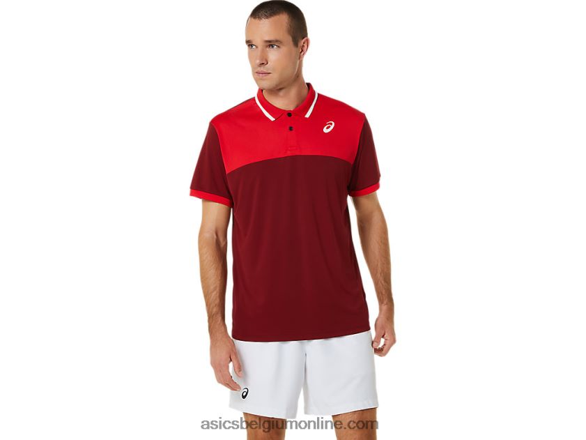 tennispolo voor heren V6HXR2547 bietensap/klassiek rood Asics