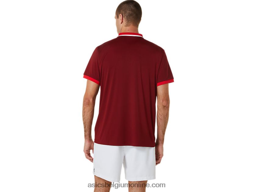 tennispolo voor heren V6HXR2547 bietensap/klassiek rood Asics