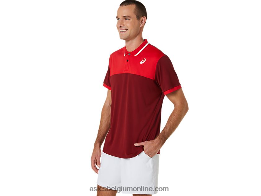 tennispolo voor heren V6HXR2547 bietensap/klassiek rood Asics