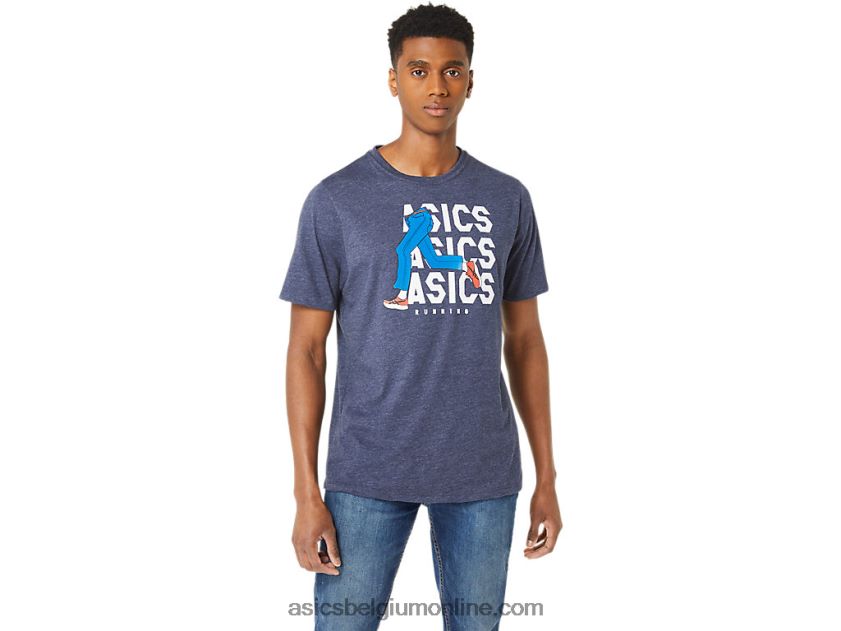 unisex blauw jean mile crew t-shirt V6HXR225 peacoat heide Asics
