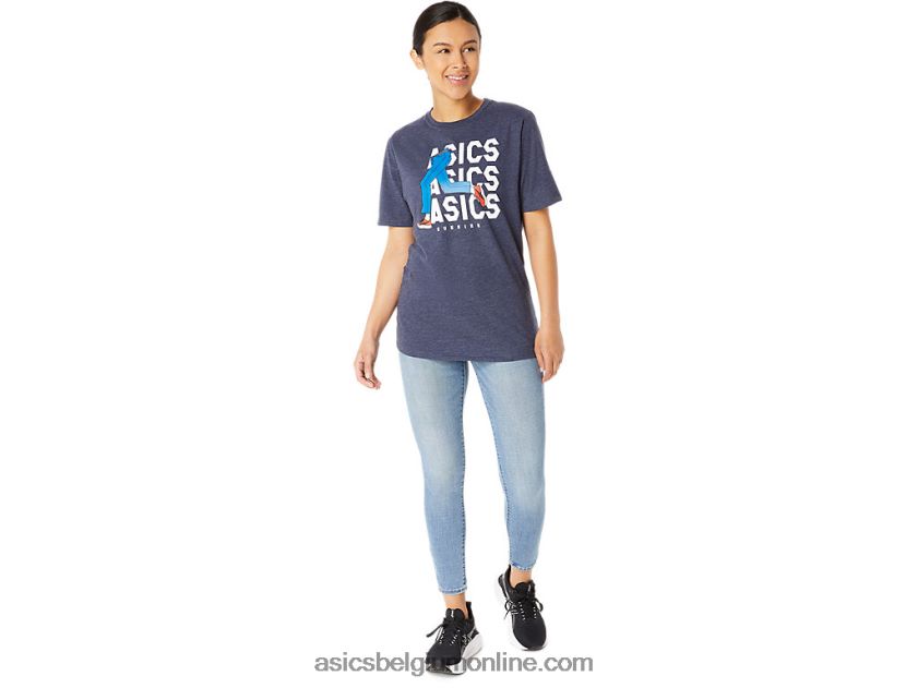 unisex blauw jean mile crew t-shirt V6HXR225 peacoat heide Asics