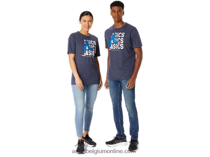 unisex blauw jean mile crew t-shirt V6HXR225 peacoat heide Asics