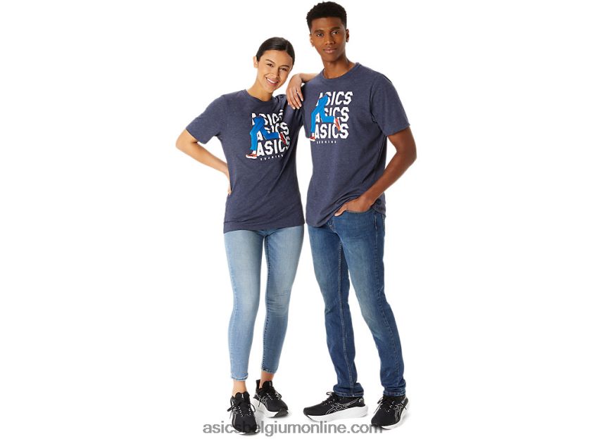 unisex blauw jean mile crew t-shirt V6HXR225 peacoat heide Asics