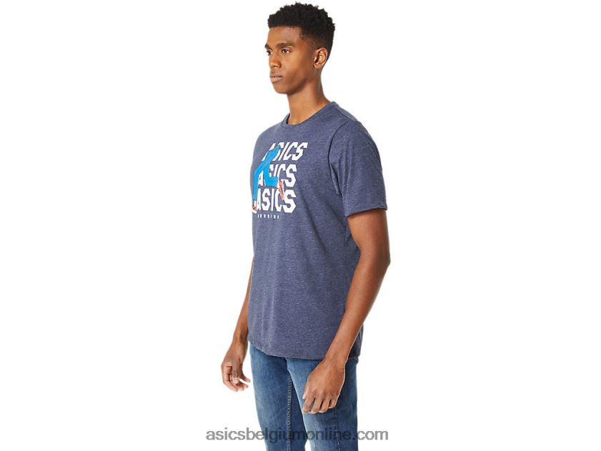 unisex blauw jean mile crew t-shirt V6HXR225 peacoat heide Asics