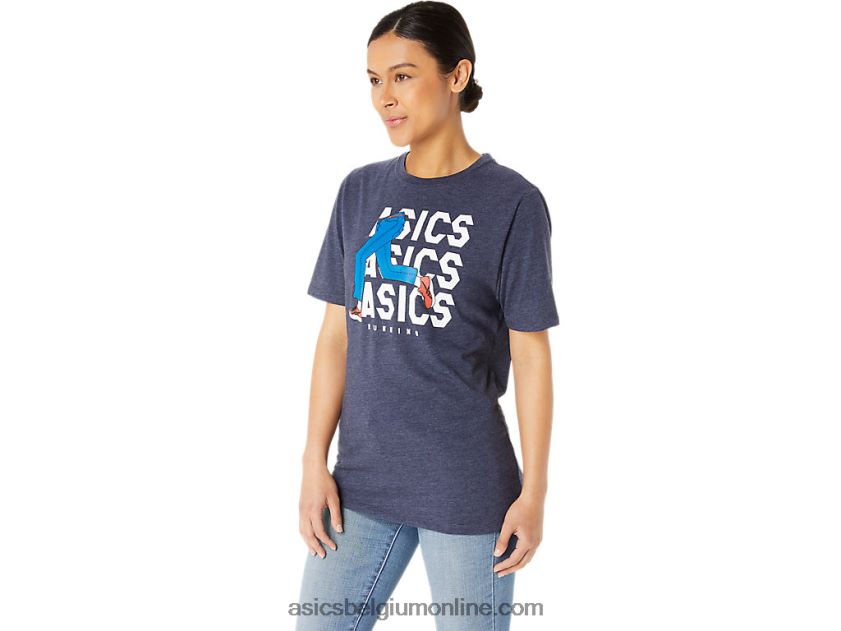 unisex blauw jean mile crew t-shirt V6HXR225 peacoat heide Asics