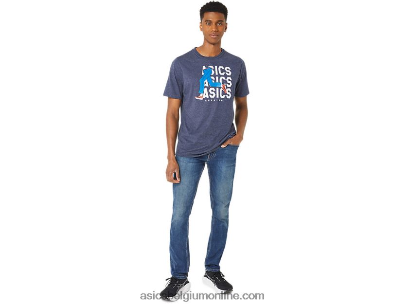 unisex blauw jean mile crew t-shirt V6HXR225 peacoat heide Asics