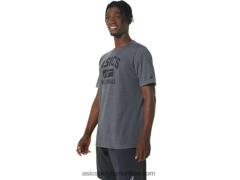 volleybal grafisch T-shirt V6HXR2878 donkergrijze heide Asics