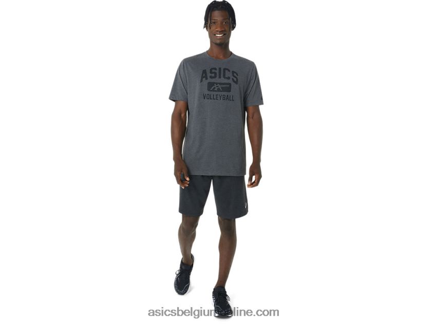 volleybal grafisch T-shirt V6HXR2878 donkergrijze heide Asics