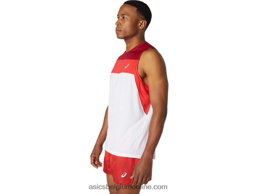race-singlet voor heren V6HXR21737 schitterend wit/bordeaux Asics