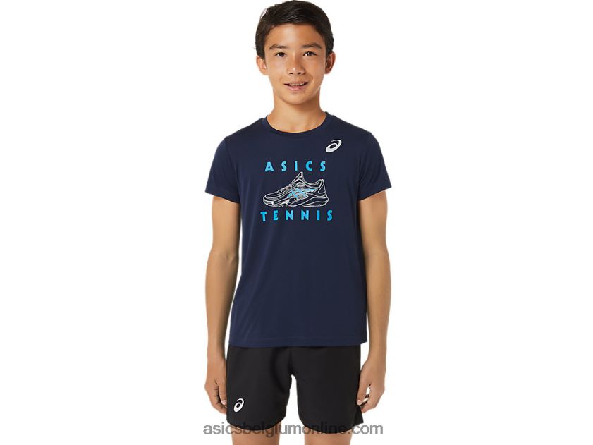 tennisshirt met korte mouwen voor kinderen V6HXR24231 middernacht Asics