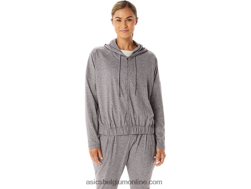 zachte stretch gebreide dameshoodie met volledige rits V6HXR22937 rook schaduw heide Asics