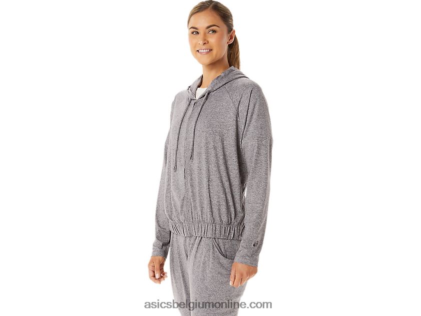 zachte stretch gebreide dameshoodie met volledige rits V6HXR22937 rook schaduw heide Asics