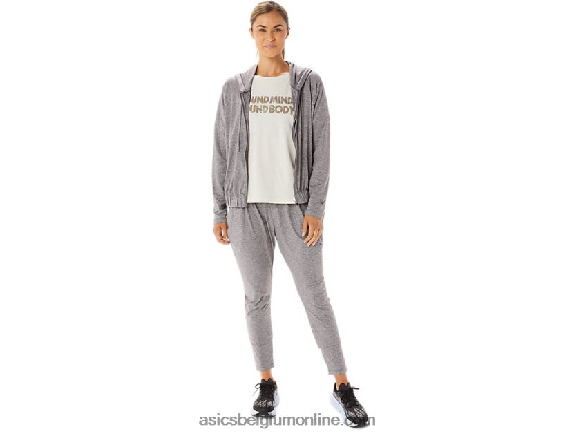zachte stretch gebreide dameshoodie met volledige rits V6HXR22937 rook schaduw heide Asics