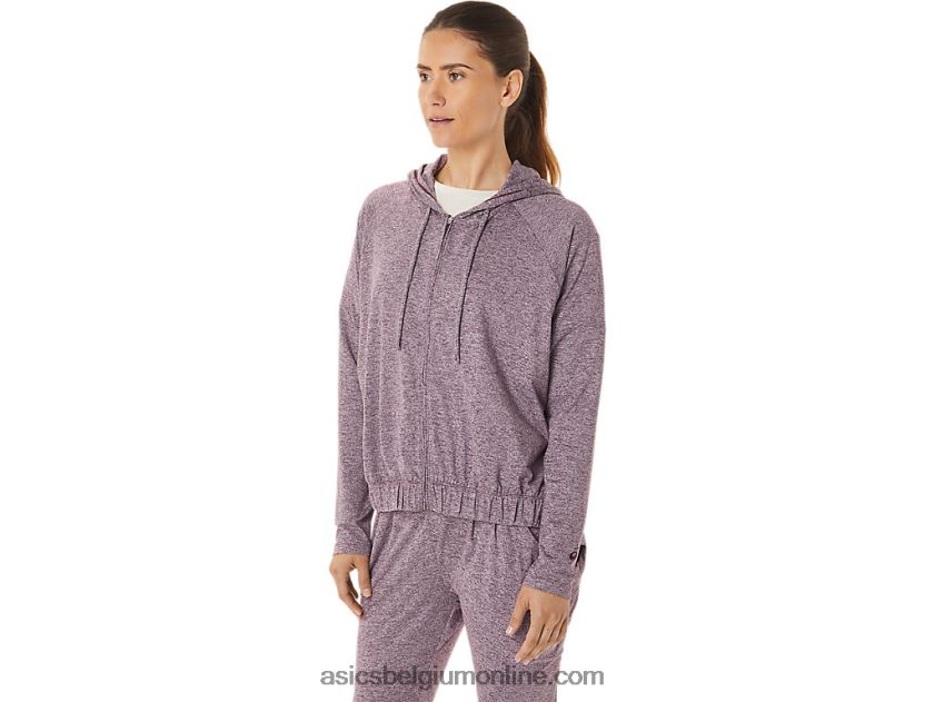 zachte stretch gebreide dameshoodie met volledige rits V6HXR22939 diepe marsheide Asics