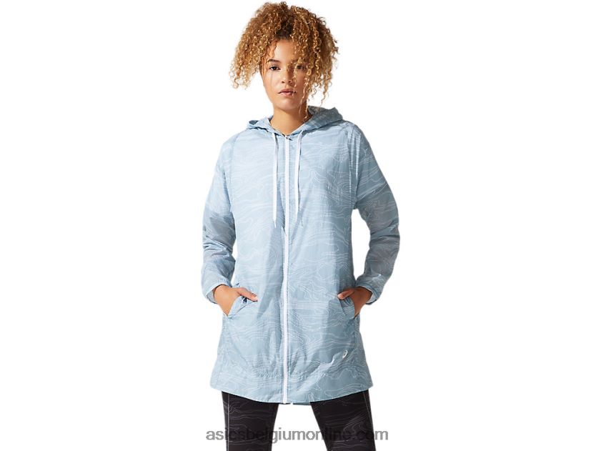 luchtig geweven lange jas voor dames V6HXR24029 rook blauw Asics