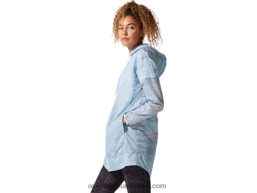 luchtig geweven lange jas voor dames V6HXR24029 rook blauw Asics