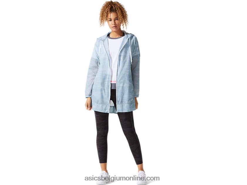 luchtig geweven lange jas voor dames V6HXR24029 rook blauw Asics