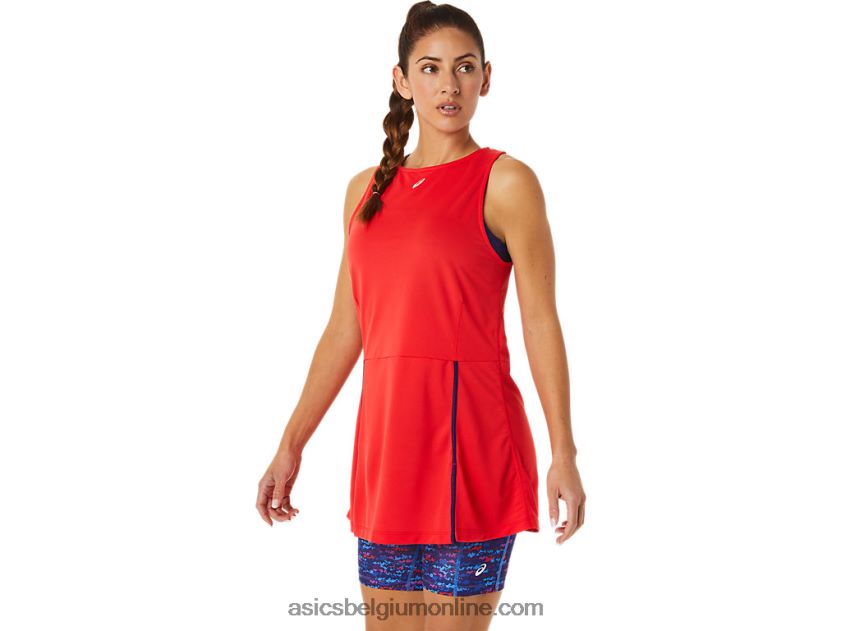 nieuwe sterke 92-jurk voor dames V6HXR23059 rood alarm/tennis japan geborsteld Asics