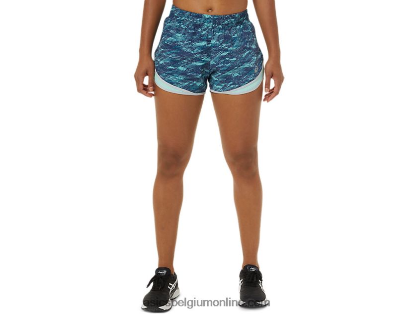 dames pr lyte 2.5in run short V6HXR23864 teal print/fresh ice/grijs Asics