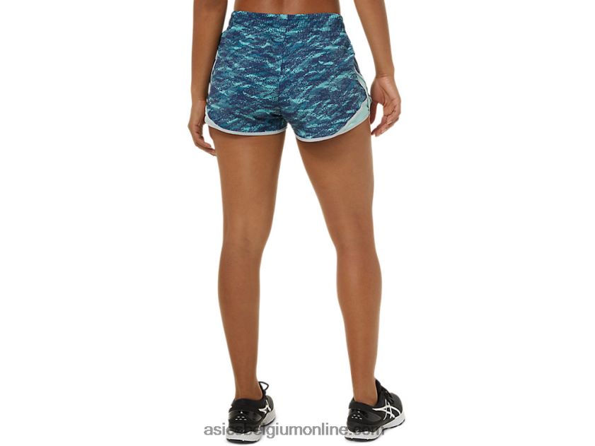 dames pr lyte 2.5in run short V6HXR23864 teal print/fresh ice/grijs Asics