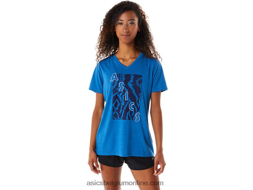 V-hals met korte mouwen en print voor dames V6HXR22818 meer rijden heide Asics
