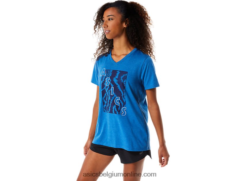 V-hals met korte mouwen en print voor dames V6HXR22818 meer rijden heide Asics