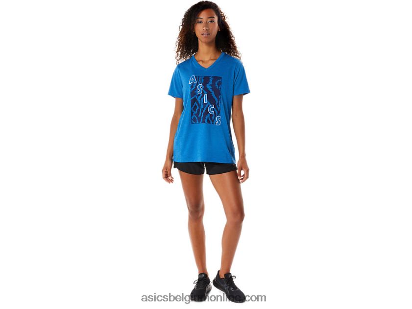 V-hals met korte mouwen en print voor dames V6HXR22818 meer rijden heide Asics