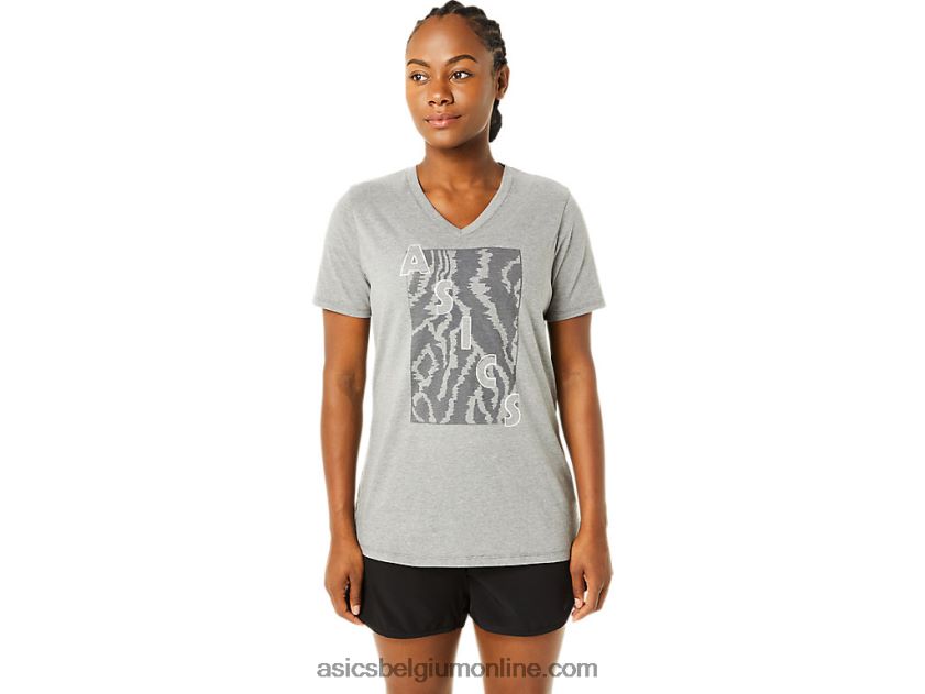 V-hals met korte mouwen en print voor dames V6HXR23626 middelgrijze heide Asics