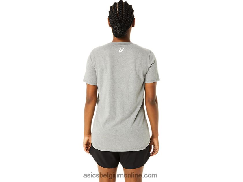 V-hals met korte mouwen en print voor dames V6HXR23626 middelgrijze heide Asics