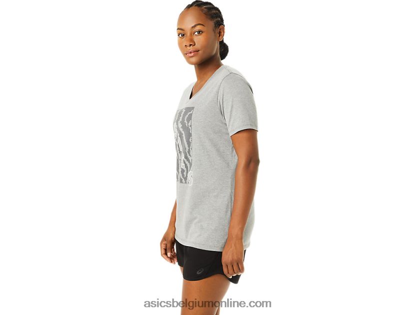 V-hals met korte mouwen en print voor dames V6HXR23626 middelgrijze heide Asics