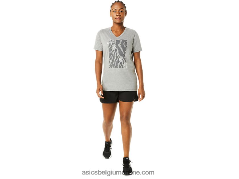 V-hals met korte mouwen en print voor dames V6HXR23626 middelgrijze heide Asics