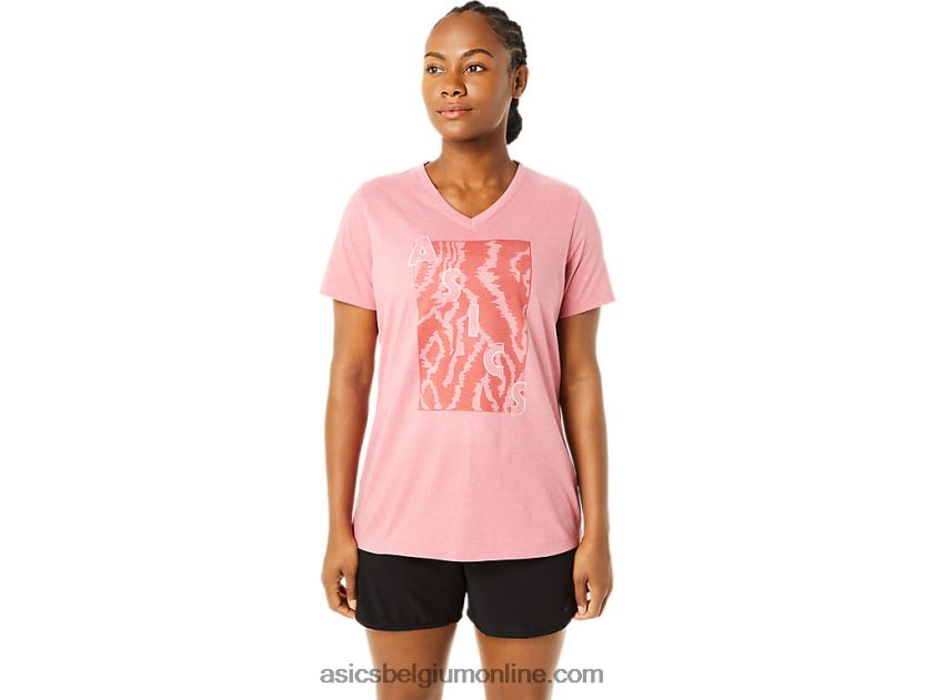 V-hals met korte mouwen en print voor dames V6HXR23707 rokerige rozenheide Asics