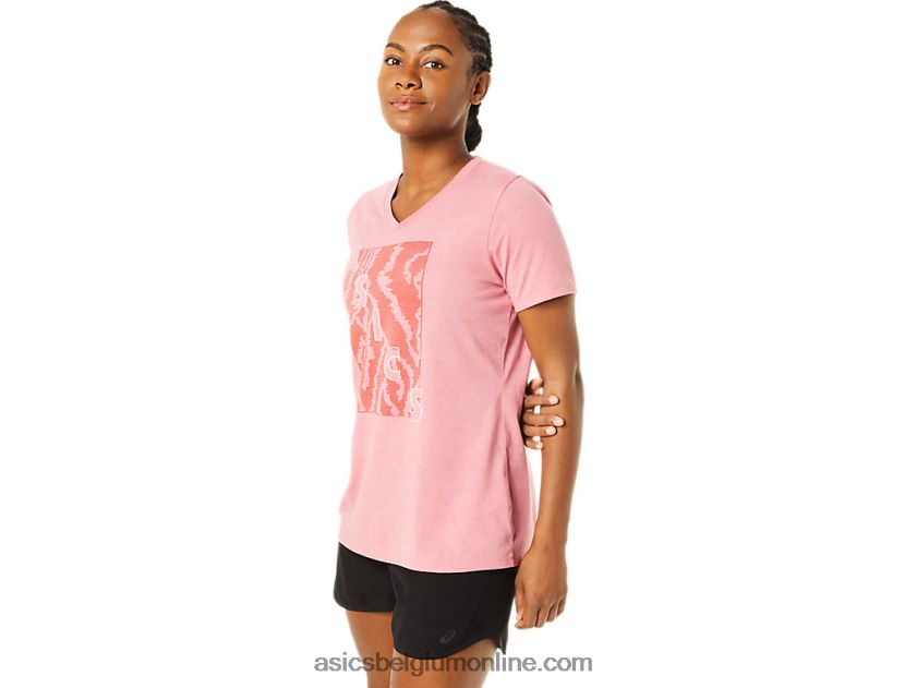 V-hals met korte mouwen en print voor dames V6HXR23707 rokerige rozenheide Asics