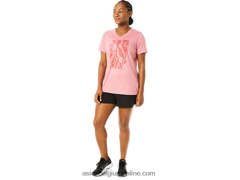 V-hals met korte mouwen en print voor dames V6HXR23707 rokerige rozenheide Asics